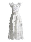 Holiday Style Dress 2025 Spring New Word Shoulder Tie With Thin Embroidery Temperament Fairy Dress