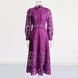 Temperament Elegant Lace Dress 2025 Summer New Bubble Sleeve Long Sleeve Embroidered Dress Woman