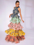 Retro Niche Print Cake Dress 2025 Summer New Hanging Neck Sleeveless Long Dress Woman