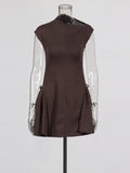 Name Style Wind Irregular Dress 2025 New Collar Metal Buckle To Receive Waist Dress Women's Summer