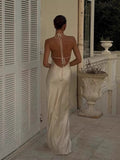 Sexy Bare Back Hanging Neck Sling Dress Simple Imitation Silk Satin Acetic Acid Thin Dress Dress HZ0628