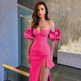 Women's Sexy Breasts Deep V Bandaged Skirts Shoulder Lantern Sleeve Open Party Dress Dress