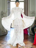 Autumn New Collar Horn Sleeve Lace To Receive Waist Long Dress Woman