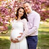 Woman Sexy Front Circle Long-Sleeved Flowers L Splicing Chiffon Skirt Pregnant Woman Photo Skirt 1174 Maternity