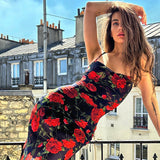 Summer New Fashion Women's Clothing Pastoral Fresh Temperament Body Print Sling Dress Dress DJPT