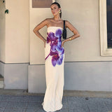 Women's Floral Print Braved Sleeveless Loose Dress Ultra-Long Dress DJPT