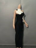 New Slant Shoulder Three-Dimensional Flower Evening Dress Sexy Elegant Party Party Tender Women's Dress