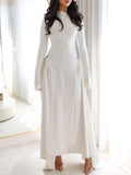 Asian Temperament Elegant Wind Collar Long Sleeve Irregular Dress 2025 New Solid Broad Ass Dress Women Summer