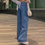 Burst Low-Rise Jeans Fashion Retro Straight Pants Loose Street Style Denim Trousers DJPT