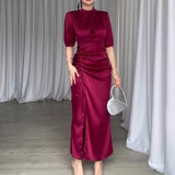 French Bubble Sleeve Dress Slim Slim Light Luxury Sexy Long Dress Girl