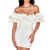 Dress Bagged Ass Skirt Braided Shoulder Fish Bone Lotus Leaf Side Dress