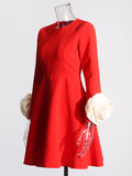 Elegant Famous Wind 2025 Round Collar Summer New Three-Dimensional Rose Design Niche Temperament Dress