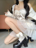 2 Pieces White Top and Bottom Skirt Tulle Party Dress Birthday Dresses Birthday Outfits SD1243