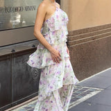 Beautiful Retro Floral Hanging Neck Sling Dress Summer Design Feel Seaside Vacation Beautiful Temperament Dress Woman HZ0628