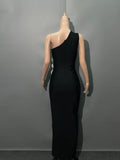 New Slant Shoulder Three-Dimensional Flower Evening Dress Sexy Elegant Party Party Tender Women's Dress