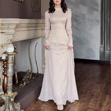 Women's Autumn Half-High Collared Velvet Decorated High-Waist Temperament Splicing Skirt