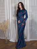 Fashion Summer Long Sleeve Fashion Round-Neck Ice Silk Breathable Flower Print Lady Dress