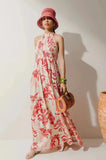 Summer New Holiday Wind Standing Sleeveless Splicing Design Waist Long Dress Dress Woman