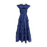 Court Style 2025 New Heavy Industry Lotus Leaf Side Shoulder Shoulder Lace Dress Solid Color Dress Woman