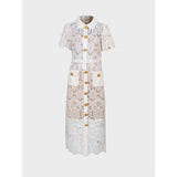 Designer Trendy Clapping Single Buckle Flowers Hollow Lace Elegant Temperament Intellectual Dress Dress