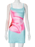 Women's Sleeveless Bare Back Slings Floral Print Tight-Buff Dress DJPT