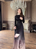 Autumn New Famous Wind Dye Repair Gradient Pressure Folding Long Dress Woman