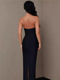 2025 Sexy Diamond-Studded Temperament Banquet Dress Open-To-Shoulder Fork With Bandits