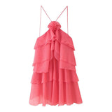 Women's Clothing Hanging Neck Sleeveless Backlace With Multi-Layer Lotus Edge Court Style Elegant Dress HZ0628