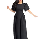 Women's 2025 Summer New Bubble Sleeve Tie With Fashion Temperament Dress Dress