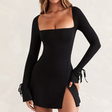 Women's Autumn New Square Sleeves Cuffed With Open-Prong French Dress DJPT
