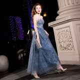 Dress Women 2025 Spring Year Will Be Dignified Atmospheric Long Thin Blue Fairy Gas Host Banquet Evening Dress