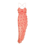 Sexy Open-Fork Dress Cross Strap Chiffon Sling Skirt To Wood Chiffon Crimum Flower Dress