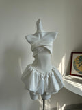 Design Pure White Hanging Neck Shoulder Repair Tecticula Tsets Birthday Dress Anti-Walking Trousers Small HZ0628