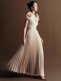 2025 V-Neck Shoulder Three-Dimensional Flower Design Short-Sleeved Dress Dress