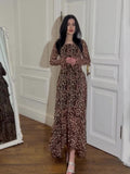 2024 New Chiffon Leopard-Print Lotus Sleeve Temperament Long Splicing Irregular Dress