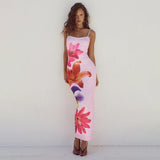 Hanging Flower Print Sexy Dress 2025 Summer New Hot Girl De-Backed Long Dress Girl DJPT
