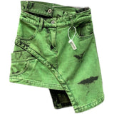 Women's Personality Double Row Waist Design Green Word Cowboy Skirt Asymmetric Skirt Summer Dress Tide DJPT