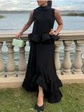 Elegant Style Suit 2025 Spring New Sleeveless Wrinkle Blouse Irregular Lotus Leaf Dress Two Sets Of Women