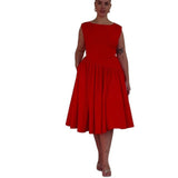 2025 New Solid Color Sleeveless Strap Folds Splicing Body Repair Dress