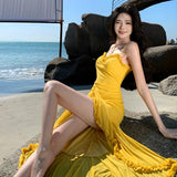 Slings Slims And Irregular Open Fork Long Skirt Beach Holiday Birthday Dinner Small Dress