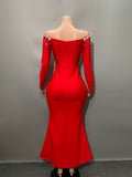 Fashion Design With Long-Sleeved Diamond Banded Dress Dress For Party Party Women's Evening Dress