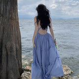 Sanya Beach Dress Women's Slings Ribbons With Back V-Neck Dress Temperament High-Rise Lanky Skirt