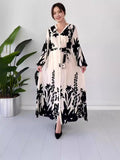 Summer Summer V-Neck Button Black And White Printed Dress