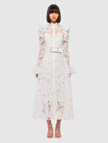 Water-Soluble Lace Dress 2025 Spring Temperament Embroidery Empty Belt With White Dress Dress