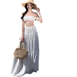 Holiday Hottie Suit Woman Summer Shoulder Tsets High Waist Half-Body Dress White Sexy Two-Piece