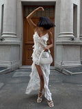 Of Lotus Edges Long Dress 2025 Summer New Sexy Open Fork Body Dress HZ0628