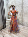 New Party Mesh Slanted Shoulder Dress INS Casual Fashion Dress Women HZ0628