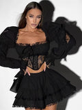 Autumn Niche Trendy Holiday Sexy Square Collar Low Chest Waist Short Top + High Waist Skirt Suit