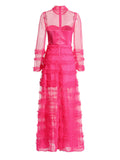 Elegant Style Dress 2025 Summer New Fashion Round-Collar Mesh Splicing High-End Perspective Cake Skirt