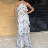 Beautiful Retro Floral Hanging Neck Sling Dress Summer Design Feel Seaside Vacation Beautiful Temperament Dress Woman HZ0628